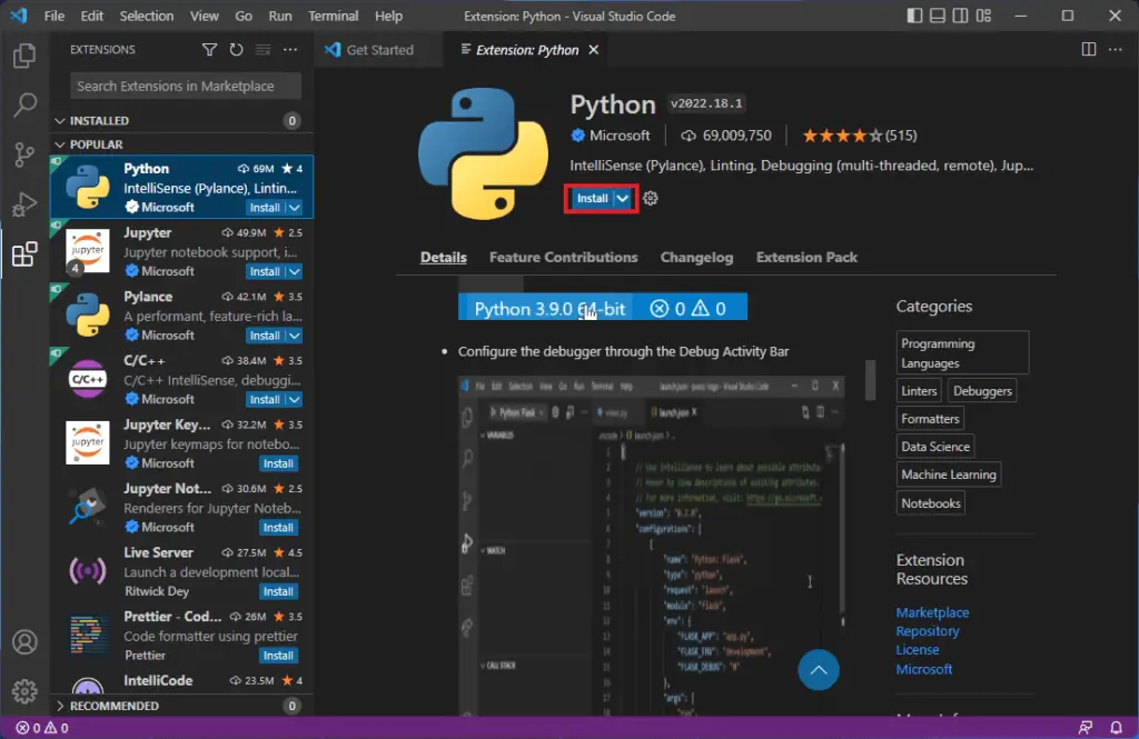 Visual Studio Code Python Extension Installation